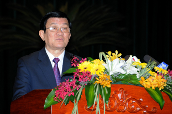 Chủ tịch nước Trương Tấn Sang biểu dương, ghi nhận những nỗ lực, cố gắng và kết quả đạt được của ngành Tòa án Nhân dân trong năm 2011 - Ảnh: Chinhphu.vn