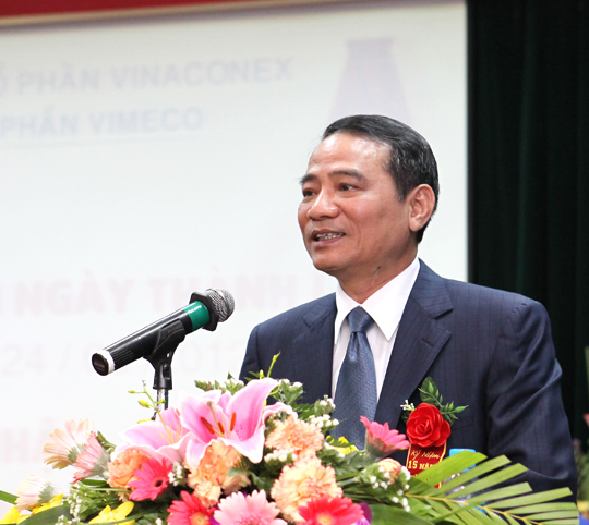 Đ/c Trương Quang Nghĩa, UVTW Đảng, Bí thư Đảng ủy khối doanh nghiệp Trung ương, nguyên Tổng Giám đốc TCT CP Vinaconex, nguyên Giám đốc CTCP Vimeco phát biểu tại lễ kỷ niệm