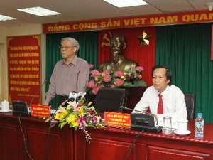 Tổng Bí thư Nguyễn Phú Trọng phát biểu tại buổi làm việc. (Ảnh : Trí Dũng/TTXVN)
