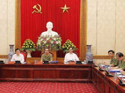 Chủ tịch nước Trương Tấn Sang, Thủ tướng Nguyễn Tấn Dũng, Thượng tướng Trần Đại Quang cùng các đại biểu dự Hội nghị.