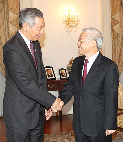 Thủ tướng Cộng hòa Singapore Lý Hiển Long đón Tổng bí thư Nguyễn Phú Trọng