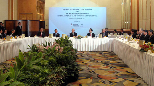 Tổng Bí thư Nguyễn Phú Trọng gặp gỡ với đại diện Hiệp hội Doanh nghiệp (SBF) và một số doanh nghiệp tiêu biểu của Singapore
