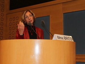Bộ trưởng ngoại thương Pháp Nicole Bricq phát biểu tại hội thảo. (Ảnh: Bích Hà/Vietnam+)