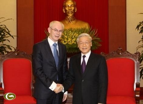 Tổng Bí thư Nguyễn Phú Trọng tiếp Chủ tịch Hội đồng châu Âu Herman Van Rompuy đang thăm chính thức Việt Nam.