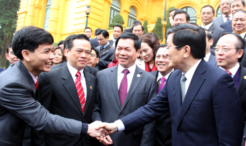 Chủ tịch nước Trương Tấn Sang đã gặp gỡ lãnh đạo doanh nghiệp đạt giải thưởng “Thương hiệu quốc gia”