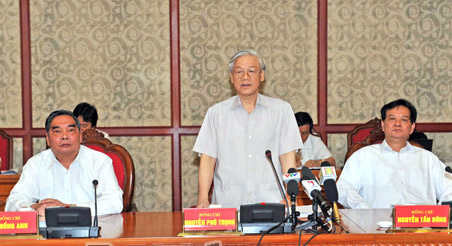 Tổng Bí thư Nguyễn Phú Trọng phát biểu tại buổi làm việc.