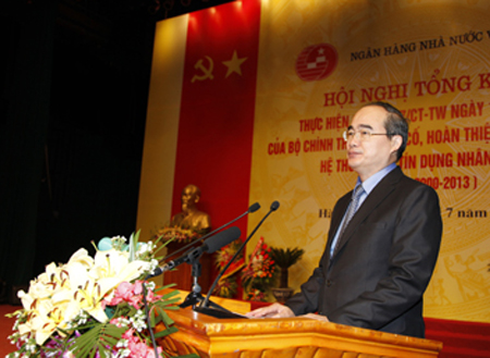 Phó Thủ tướng Nguyễn Thiện Nhân phát biểu tại Hội nghị tổng kết thực hiện Chỉ thị 57/CT-TW ngày 10/10/2000 của Bộ Chính trị về củng cố, hoàn thiện và phát triển hệ thống quỹ tín dụng nhân dân (giai đoạn 2000-2013).