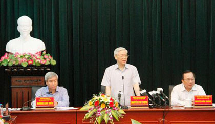 Tổng Bí thư Nguyễn Phú Trọng phát biểu tại buổi làm việc với cán bộ chủ chốt TP Hải Phòng ngày 11/7