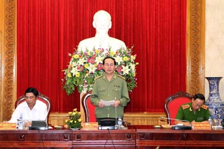 Đại tướng Trần Đại Quang phát biểu tại buổi làm việc của Đoàn công tác Trung ương với Đảng ủy Công an Trung ương về công tác phòng, chống tham nhũng.