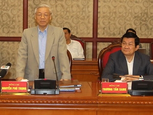 Tổng Bí thư Nguyễn Phú Trọng phát biểu tại buổi làm việc. Ảnh TTXVN