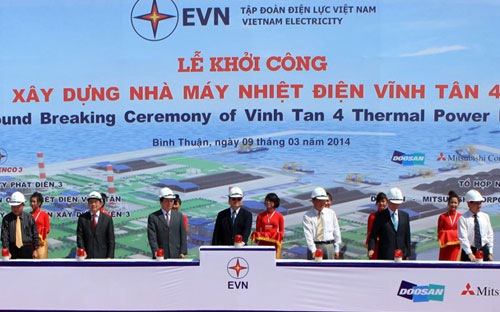 Phó thủ tướng Hoàng Trung Hải cùng lãnh đạo các bộ, ngành, EVN và địa phương bấm nút khởi công dự án ngày 9/3