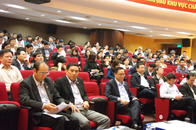 Đại biểu dự Hội nghị tại điểm cầu 57 Huỳnh Thúc Kháng (Hà Nội).