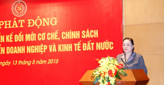 Đồng chí Hà Thị Khiết, Bí thư Trung ương Đảng, Trưởng Ban Dân vận Trung ương phát biểu tại Lễ phát động.