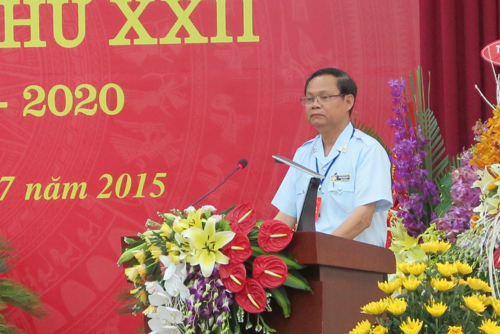 Đồng chí Huỳnh Phong Tranh - Ủy viên BCH Trung ương Đảng, Bí thư Ban cán sự Đảng, Tổng Thanh tra Chính phủ phát biểu tại Đại hội