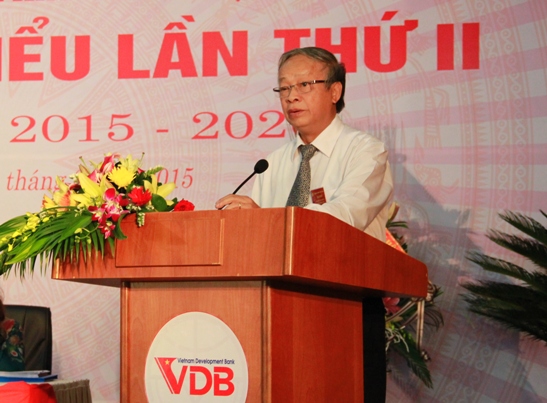 Đồng chí Nguyễn Quang Dũng - Bí thư Đảng ủy, Quyền Chủ tịch Hội đồng Quản lý VDB phát biểu tại Đại hội