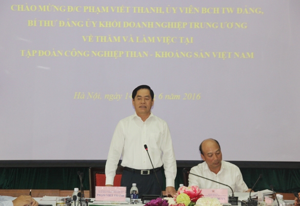 Đồng chí Phạm Viết Thanh - Ủy viên Trung ương Đảng, Bí thư Đảng ủy Khối DNTW phát biểu tại buổi làm việc