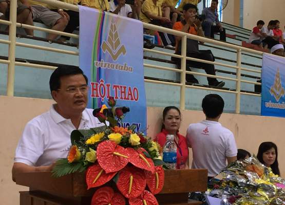 Đồng chí Vũ Văn Cường - Bí thư Đảng ủy, Chủ tịch HĐTV Vinataba phát biểu tại Hội thao
