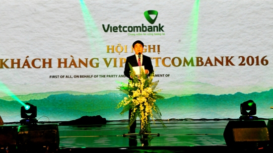 Chủ tịch HĐQT Vietcombank Nghiêm Xuân Thành phát biểu tại buổi Lễ