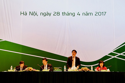 Chủ tịch Hội đồng Quản trị Vietcombank Nghiêm Xuân Thành phát biểu tại Đại hội cổ đông