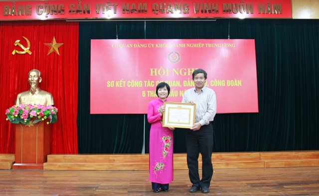 Đồng chí Võ Lệ Hằng - Ủy viên Ủy ban Kiểm tra, Trưởng phòng Nghiệp vụ II Cơ quan UBKT Đảng ủy Khối nhận Huy hiệu 30 năm tuổi Đảng.