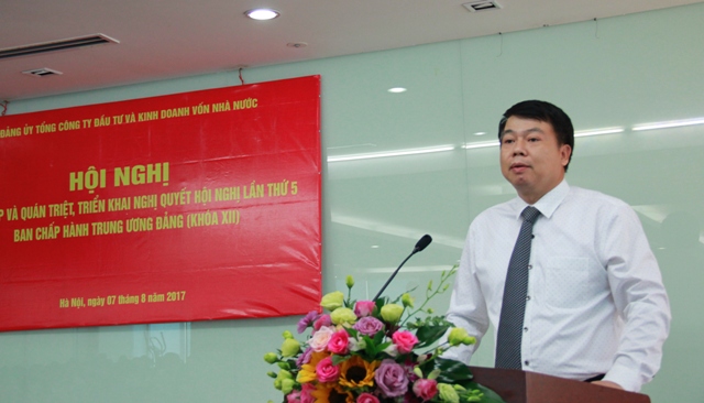 Đồng chí Nguyễn Đức Chi - Bí thư Đảng ủy, Chủ tịch HĐTV SCIC phát biểu tại Hội nghị.