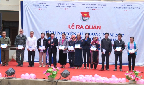 Thường trực Đoàn khối trao tặng quà và học bổng cho gia đình chính sách, các em học sinh nghèo học giỏi của huyện Mường Tè.