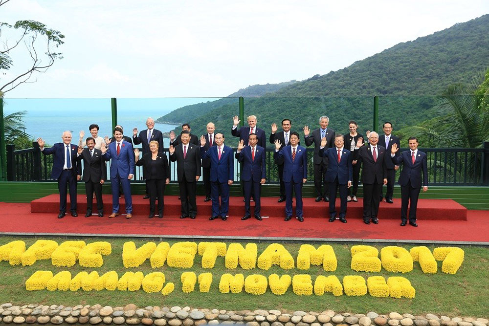 Chủ tịch nước Trần Đại Quang và các Trưởng đoàn các nền kinh tế thành viên APEC chụp ảnh chung. 