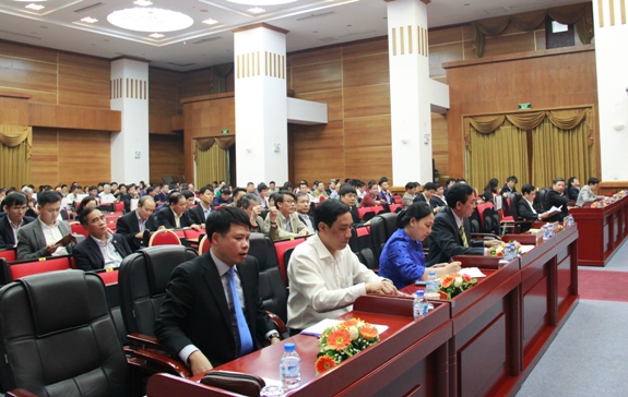 Các đại biểu của Đảng bộ Khối DNTW tham dự Hội nghị tại điểm cầu 30 Phạm Hùng, Hà Nội.