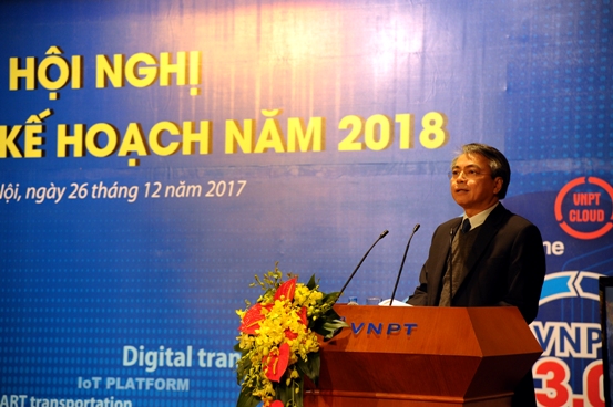 Chủ tịch Hội đồng thành viên của VNPT Trần Mạnh Hùng phát biểu tại Hội nghị triển khai kế hoạch năm 2018 