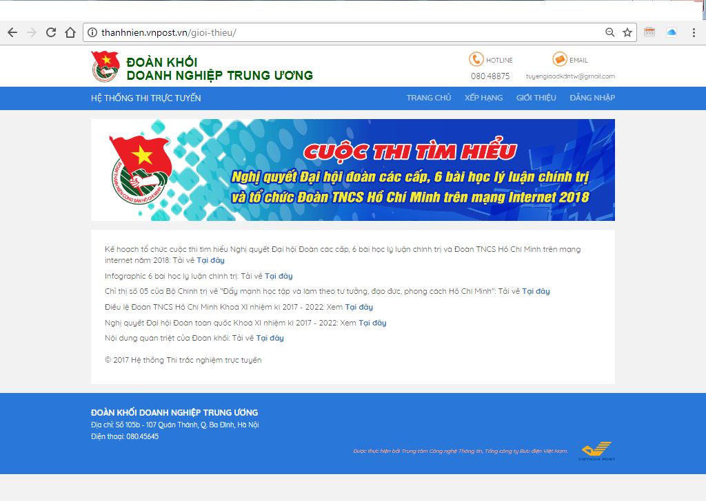 Giao diện website Cuộc thi.