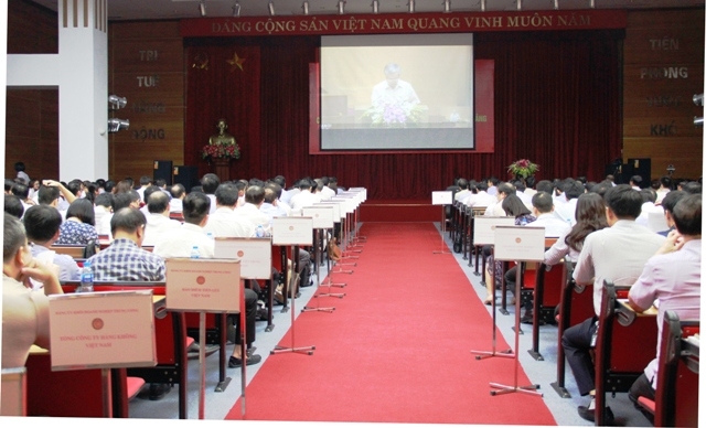 Quang cảnh hội nghị trực tuyến tại điểm cầu 1 - số 30 Phạm Hùng - Hà Nội.