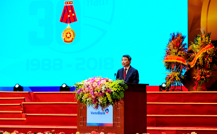 Thống đốc Ngân hàng Nhà nước Lê Minh Hưng phát biểu tại buổi Lễ.