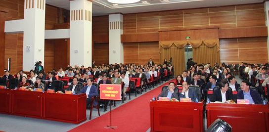 Các đại biểu trong Đảng bộ Khối Doanh nghiệp Trung ương dự Hội nghị tại điểm cầu Hà Nội.