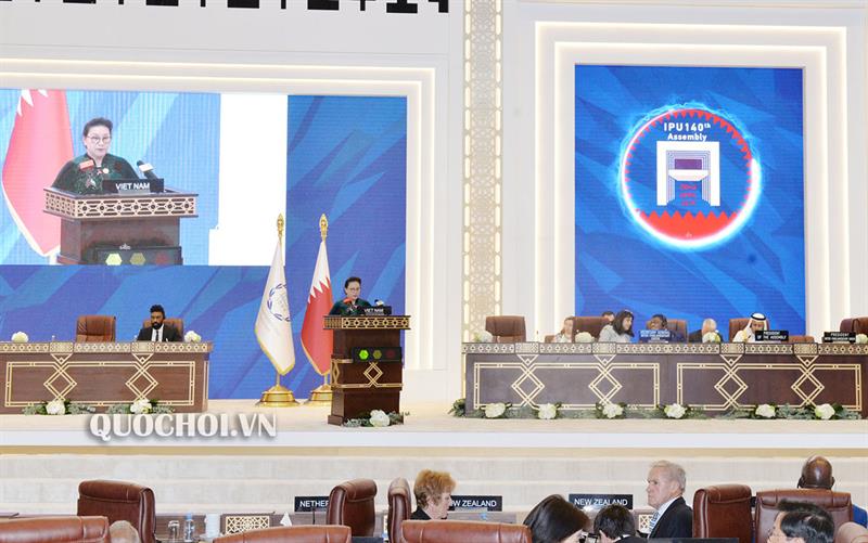Chủ tịch Quốc hội Nguyễn Thị Kim Ngân phát biểu tại phiên họp toàn thể Đại hội đồng Liên minh Nghị viện Thế giới lần thứ 140 (IPU-140).