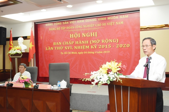 Đồng chí Trần Ngọc Thuận - Bí thư Đảng ủy, Chủ tịch HĐQT VRG phát biểu tại Hội nghị.