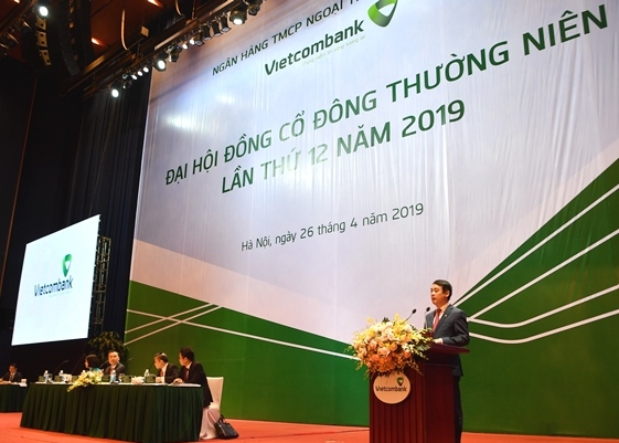 Chủ tịch HĐQT Vietcombank Nghiêm Xuân Thành phát biểu khai mạc ĐHĐCĐ Vietcombank lần thứ 12