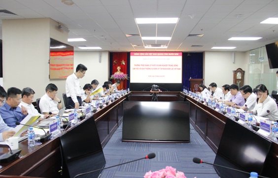 Phó Bí thư Thường trực Đảng ủy EVN Nguyễn Hữu Tuấn báo cáo tình hình thực hiện các mặt công tác xây dựng Đảng trong thời gian qua.