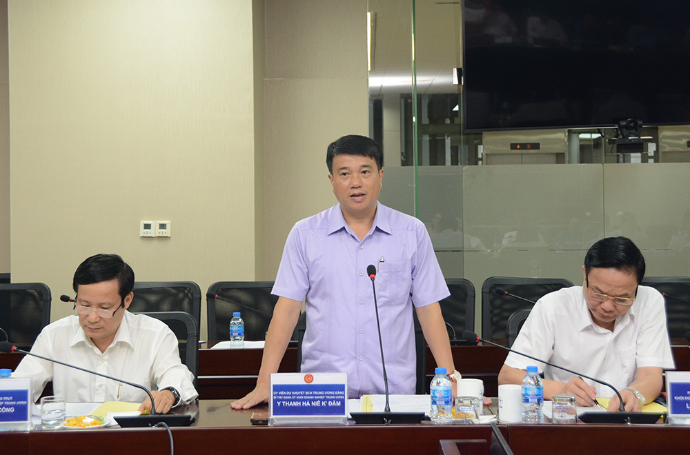 Đồng chí Y Thanh Hà Niê Kđăm - Bí thư Đảng ủy Khối Doanh nghiệp Trung ương phát biểu  tại buổi làm việc.