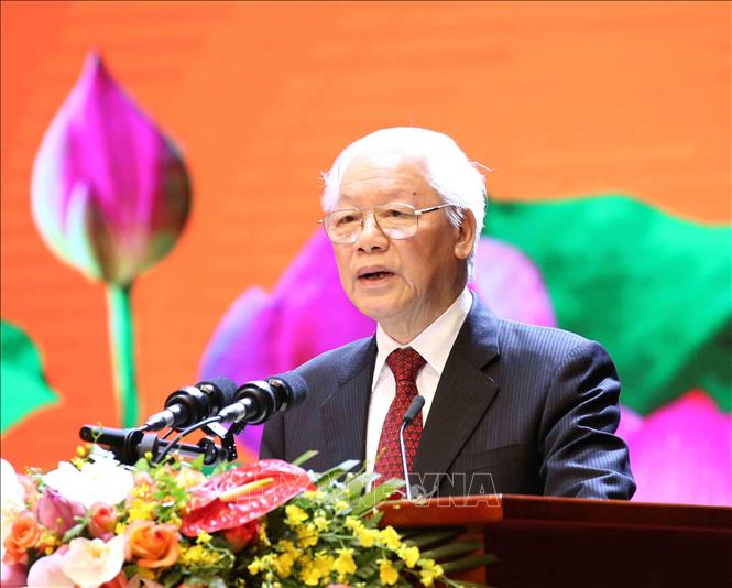 Tổng Bí thư, Chủ tịch nước Nguyễn Phú Trọng đọc diễn văn tại buổi lễ.