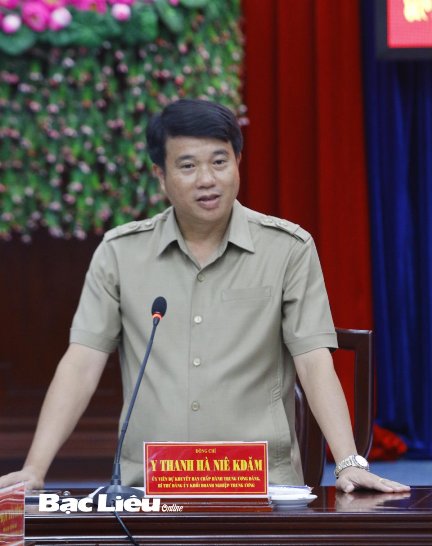 Bí thư Đảng ủy Khối Doanh nghiệp Trung ương Y Thanh Hà Niê Kđăm phát biểu tại buổi làm việc.