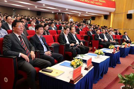Các đại biểu tham dự Hội nghị tại điểm cầu 57 Huỳnh Thúc Kháng, Hà Nội.