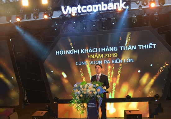 Bí thư Đảng ủy, Chủ tịch Hội đồng quản trị Vietcombank Nghiêm Xuân Thành phát biểu tại Hội nghị