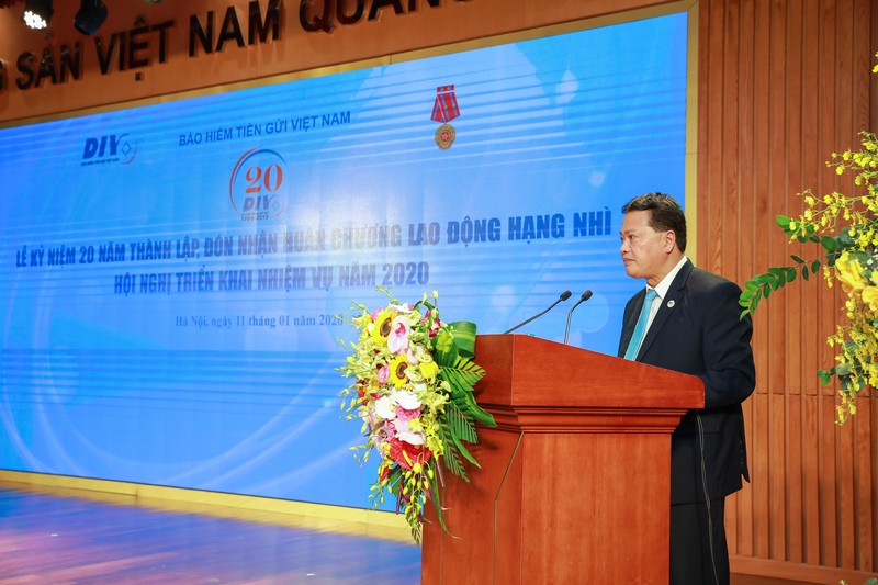 Bí thư Đảng ủy, Chủ tịch HĐQT BHTGVN Nguyễn Quang Huy phát biểu tại buổi Lễ