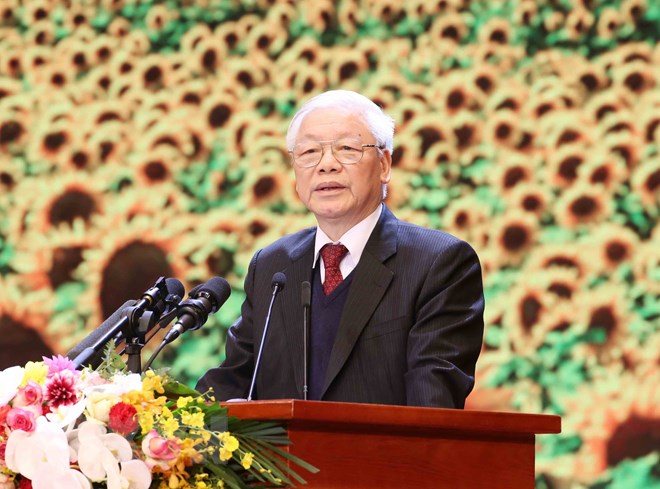 Tổng Bí thư, Chủ tịch nước Nguyễn Phú Trọng đọc Diễn văn kỷ niệm 90 năm Ngày thành lập Đảng Cộng sản Việt Nam. 