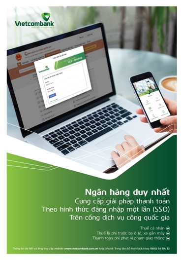 Vietcombank là ngân hàng duy nhất cung cấp giải pháp thanh toán trực tuyến theo cơ chế đăng nhập SSO trên Cổng Dịch vụ công quốc gia