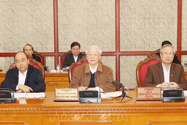 Tổng Bí thư, Chủ tịch nước Nguyễn Phú Trọng chủ trì cuộc họp của Bộ Chính trị về công tác phòng, chống dịch Covid-19 ngày 20/3. 