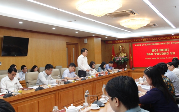 Đồng chí Nguyễn Đức Chi - Bí thư Đảng ủy, Chủ tịch HĐTV Tổng công ty Đầu tư và kinh doanh Vốn nhà nước báo cáo 