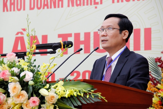 Đồng chí Phạm Tấn Công, Bí thư Đảng ủy Cơ quan Đảng ủy Khối nhiệm kỳ 2015-2020 điều hành Đại hội phiên chính thức.
