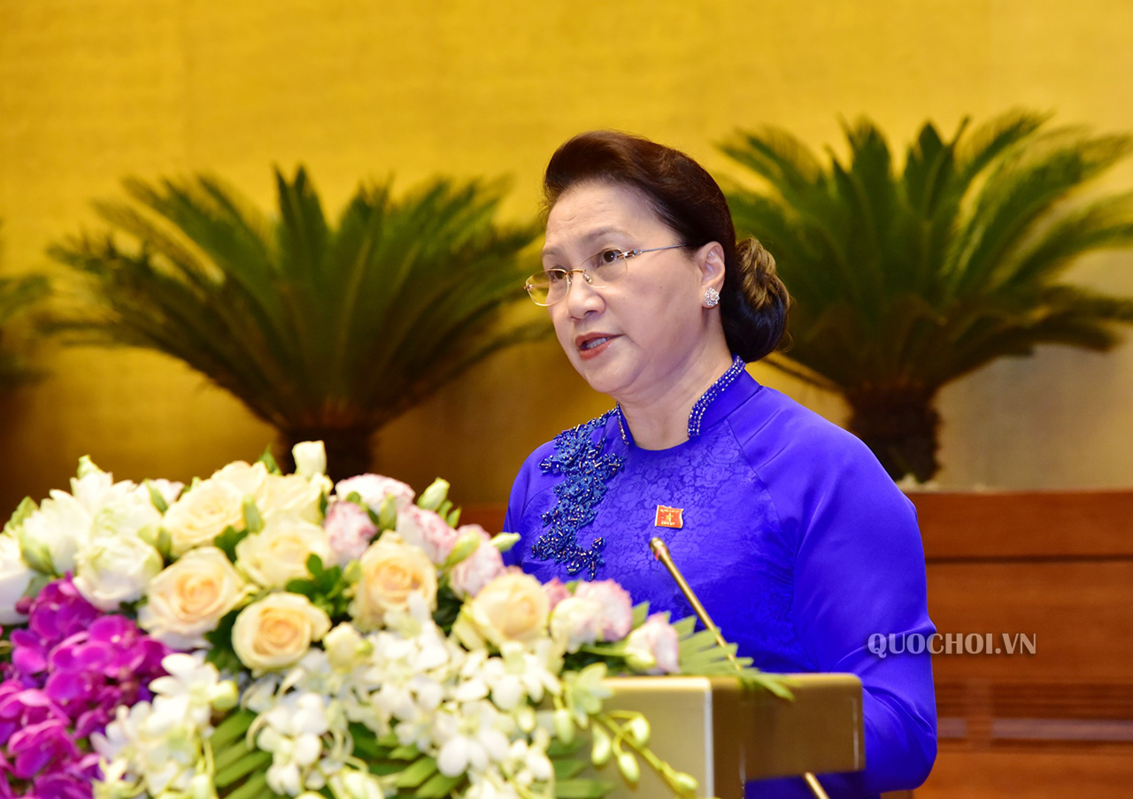 Chủ tịch Quốc hội Nguyễn Thị Kim Ngân phát biểu bế mạc kỳ họp.