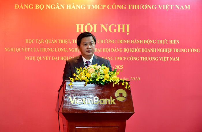 Đồng chí Lê Đức Thọ - Bí thư Đảng ủy, Chủ tịch HĐQT VietinBank phát biểu tại Hội nghị.
